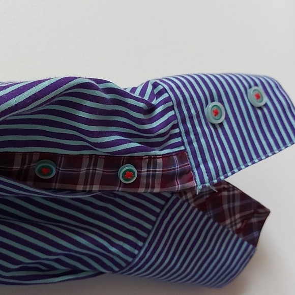 Robert Graham Mint/Purple Striped Long Sleeve Button Down Shirt Size L - Picture 3 of 9